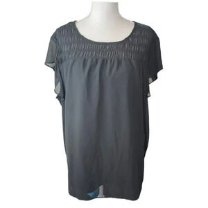 Carmen Marc valvo black chiffon smocked blouse